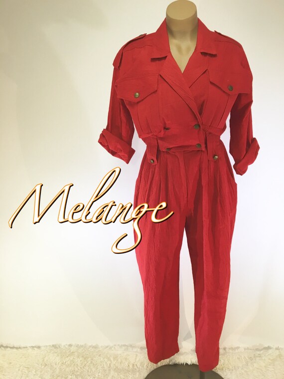 Red 1980s jumpsuit - image 3