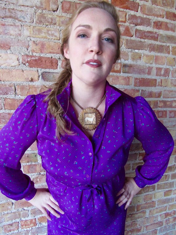 Purple Dress with Tie Belt - image 4