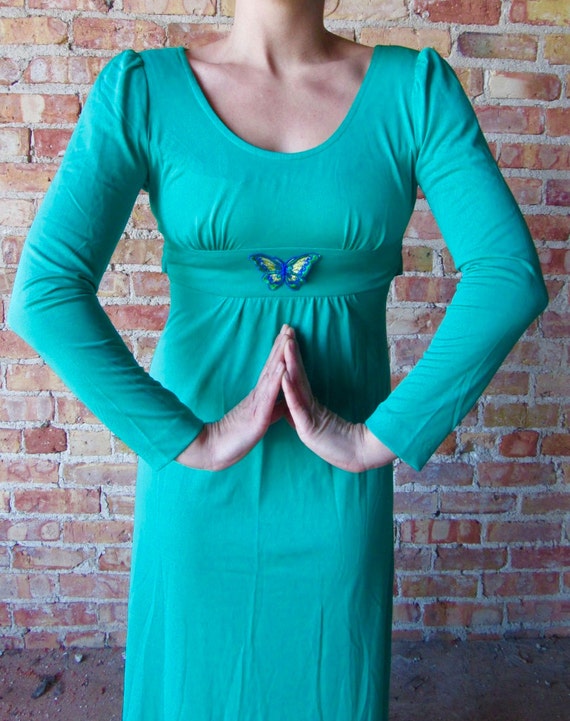 Blue-green Full Length Maxi Dress with Butterfly … - image 2