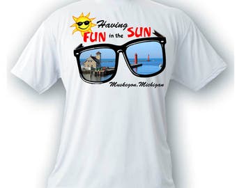 Muskegon Michigan souvenier beach sun t-shirt summer