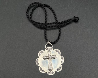 Custom Cross Necklace, Cross Pendant in Solid Sterling with 18 Inch Black Cord