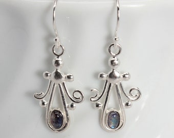 Silver Moonstone Earrings, Swirl Dangle Sterling Silver Wire Earrings, Moonstones, Lost Wax Casting