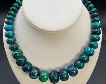 Chrysocolla Necklace, Genuine Natural Green Rondelle Beads, Custom Made Toggle Clasp
