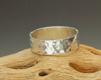 Hammered Silver Ring Wide Sterling Silver Band, Wedding ring, Thumb Ring
