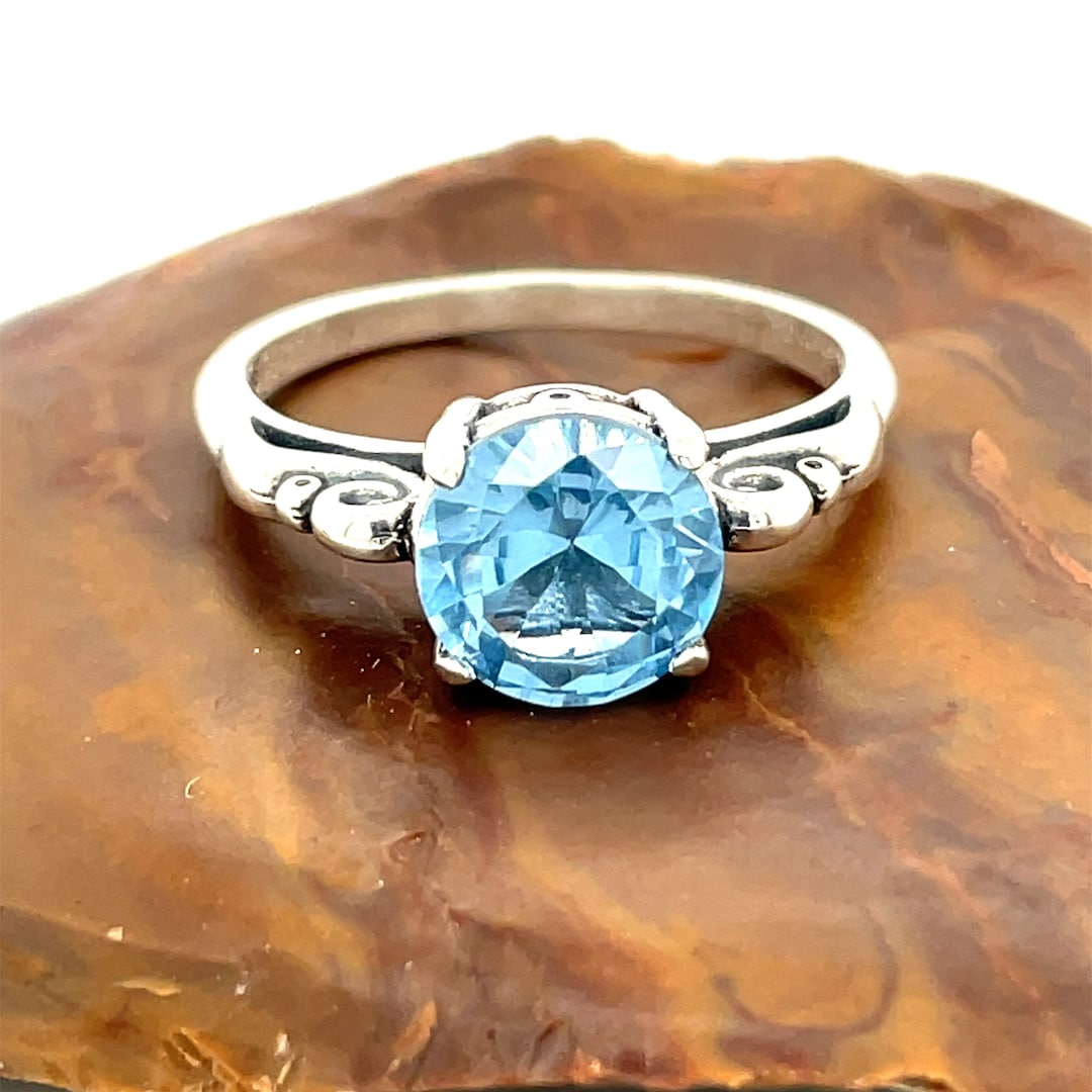 Real Blue Spinel Rings Blue Spinel Ring, Faceted Round Sky Blue Spinel Lab Gemstone Sterling ...