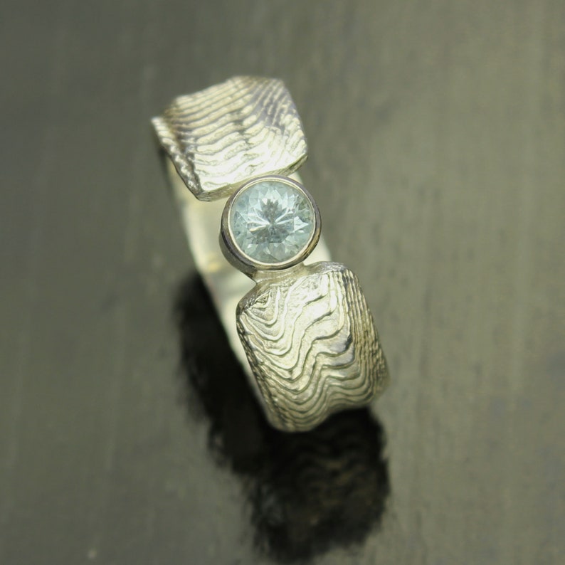 Sterling Sterling Wide Band Aquamarine Cuttlefish Ring Aqua Gemstone Cuttlefish Casting