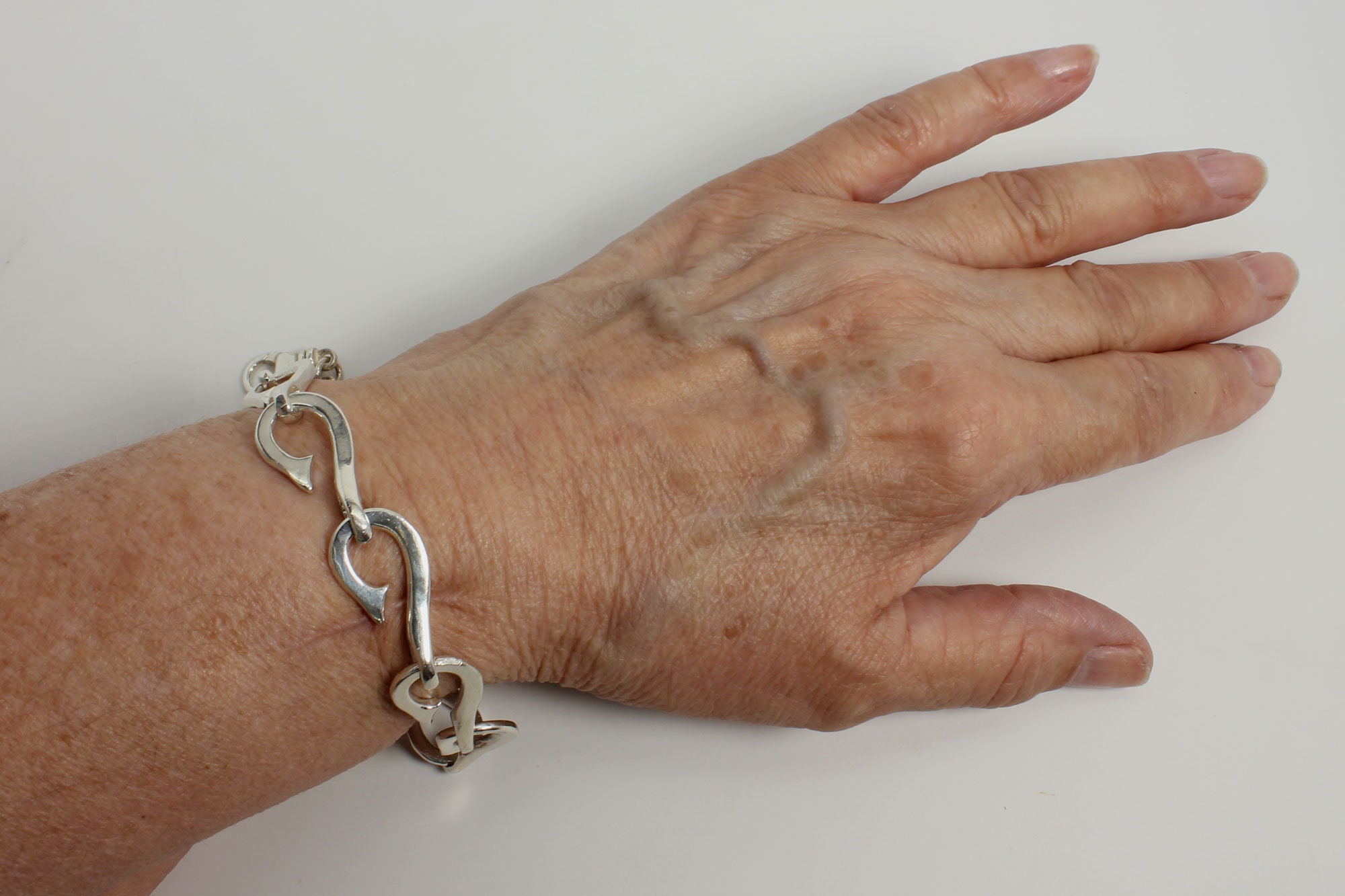 Fish Hook Bracelet, Sterling Silver Mens Wild Bill Bracelet