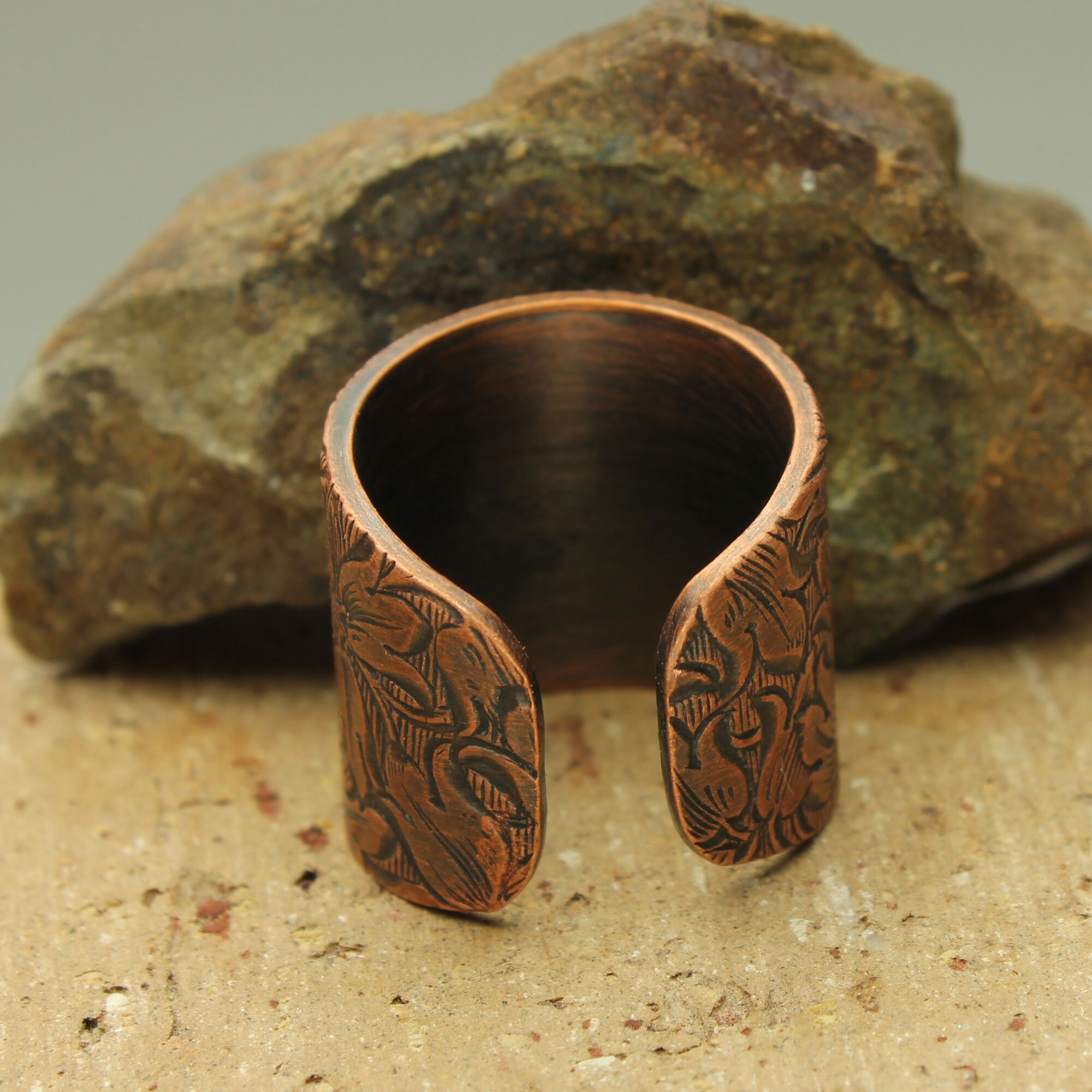 Wide Copper Ring Embossed Antique Floral Pattern Thick Band | Etsy