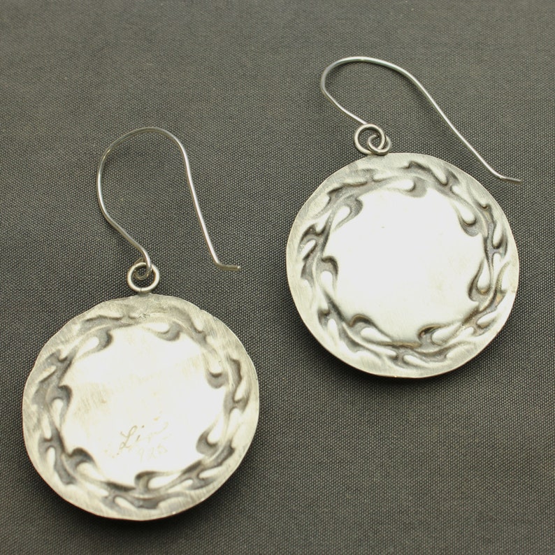 Earrings On Fire Wire Hooks Sterling Silver Flame Dangle Earrings Red Paua Abalone Shell Cabochons
