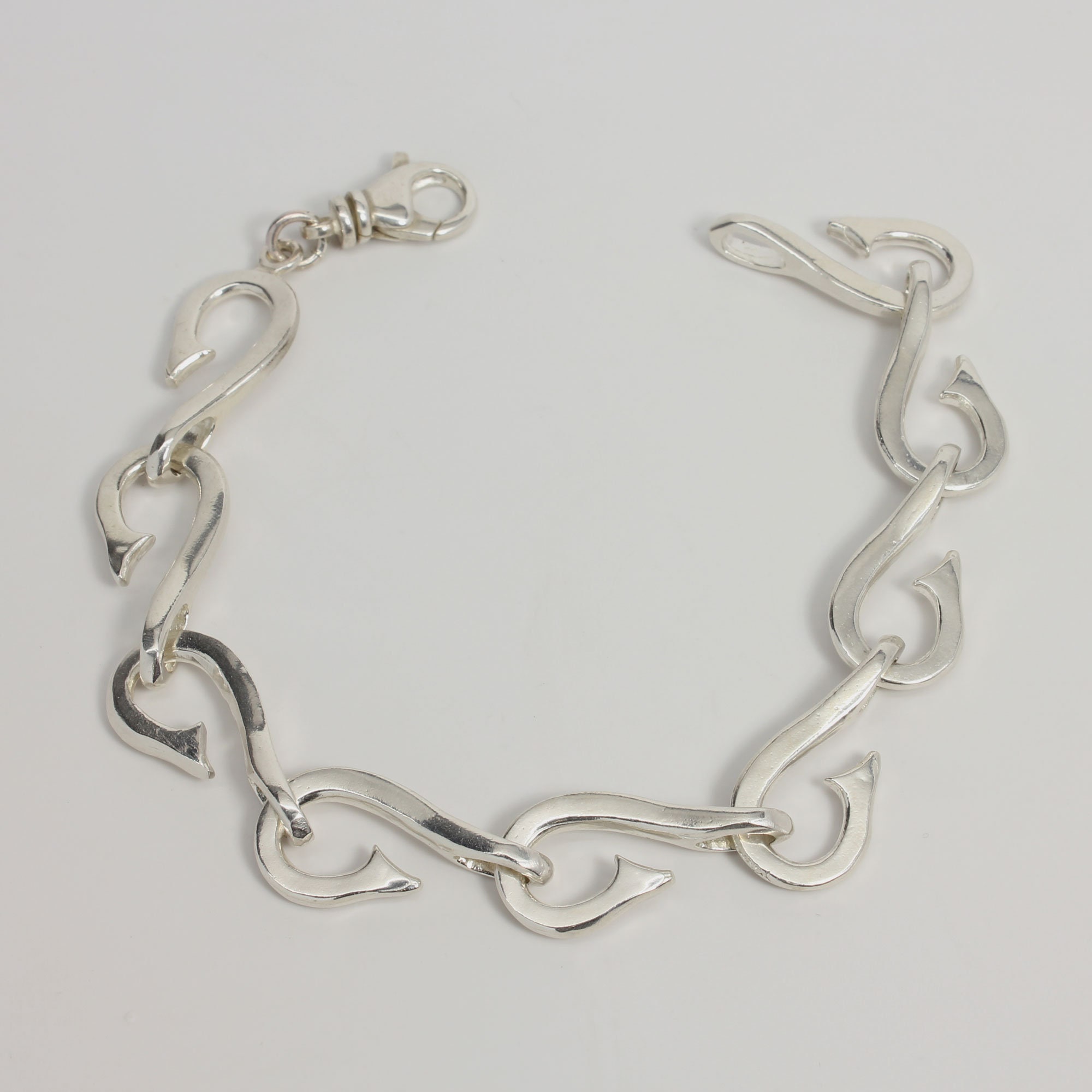 Fish Hook Bracelet, Sterling Silver Mens Wild Bill Bracelet