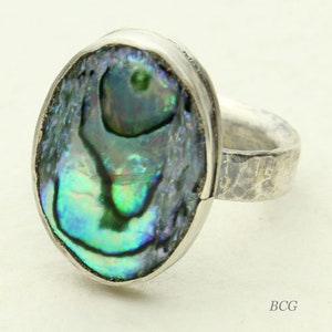 Abalone Silver Ring, Iridescent Abalone Paula Shell Sterling Silver Ring, Size 4 1/2