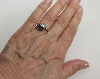 Tahitian Pearl Ring, Natural Silver Black Pearl Sterling Silver