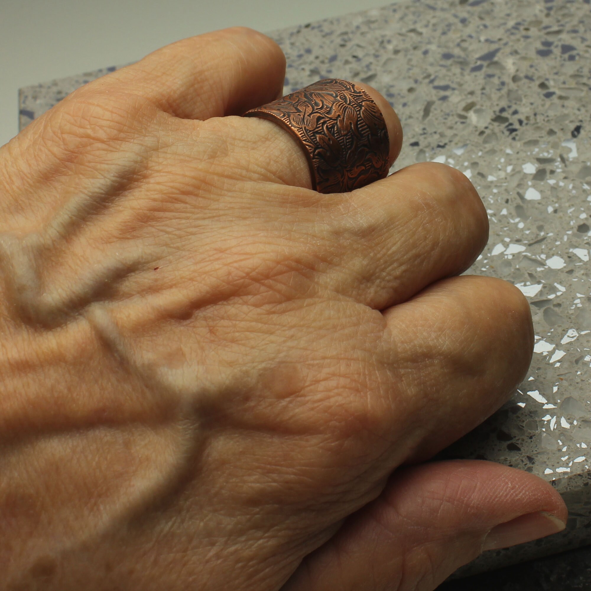 Wide Copper Ring Embossed Antique Floral Pattern Thick Band | Etsy