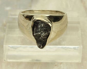 Meteorite Silver Ring, Genuine Meteor, Outer Space, Sterling Silver Band, Unisex Ring, Size 8