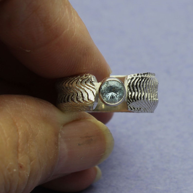 Sterling Sterling Wide Band Aquamarine Cuttlefish Ring Aqua Gemstone Cuttlefish Casting