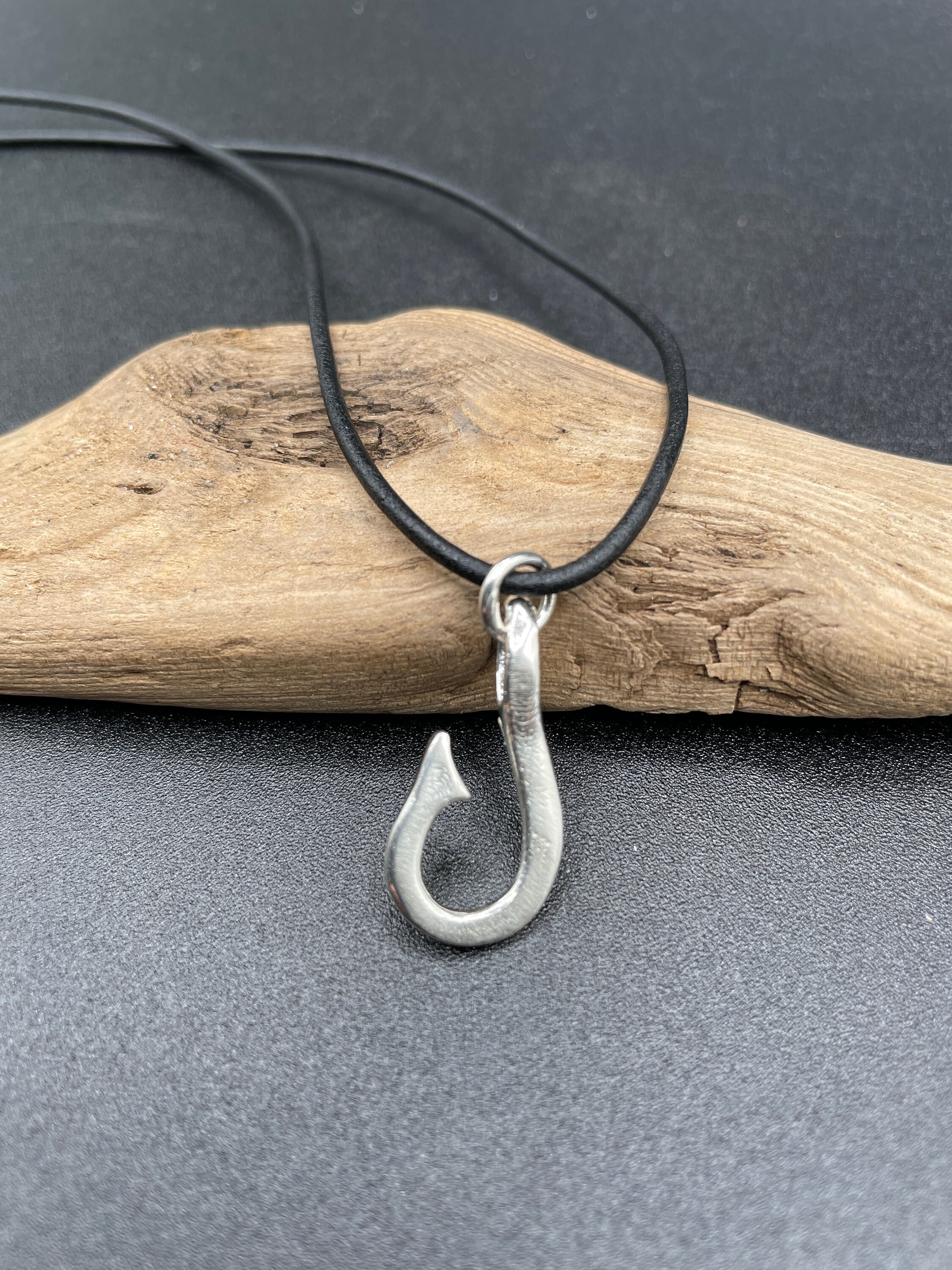 Fish Hook Necklace Sterling Silver Mens Necklace Fisherman Etsy