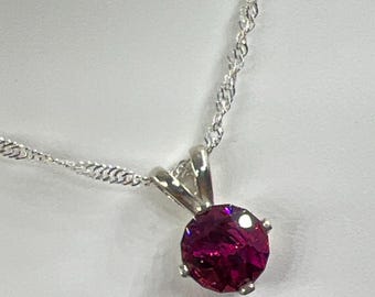 Purplish Red Tourmaline Silver Necklace, Custom Faceted Rubellite Tourmaline Pendant 925 Sterling Silver, Singapore Link Chain