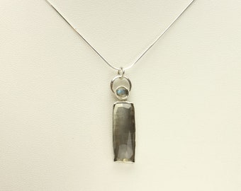 Gray Moonstone Necklace, Natural Moonstone, Faceted Rose Cut, Blue Sheen Labradorite, Sterling Silver Necklace, Pendant, Chain