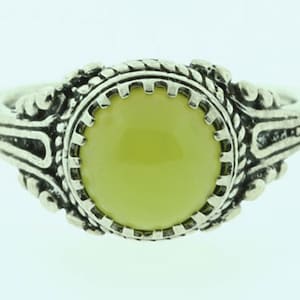 Healerite Silver Ring, Lime Green Healerite Round Cabochon in Antiqued Sterling Silver image 1