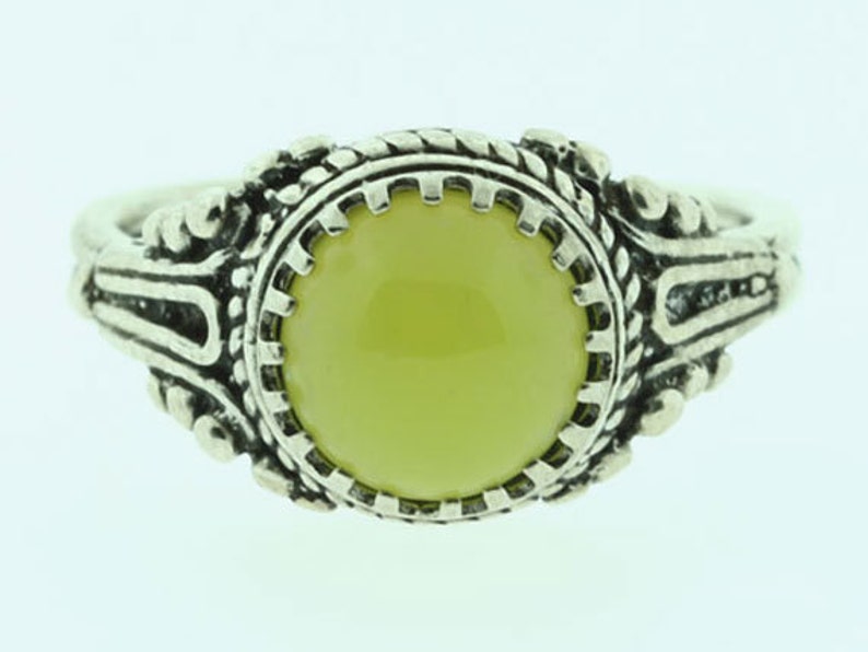 Healerite Silver Ring, Lime Green Healerite Round Cabochon in Antiqued Sterling Silver image 1