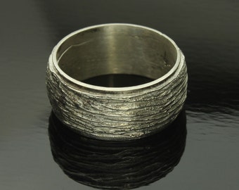 Tree Bark Ring, Nature Organic Sterling Silver Thick Band