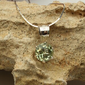 Prasiolite Necklace, Custom Faceted Mint Green Quartz Pendant in Sterling Silver, Prasiolite Gemstone