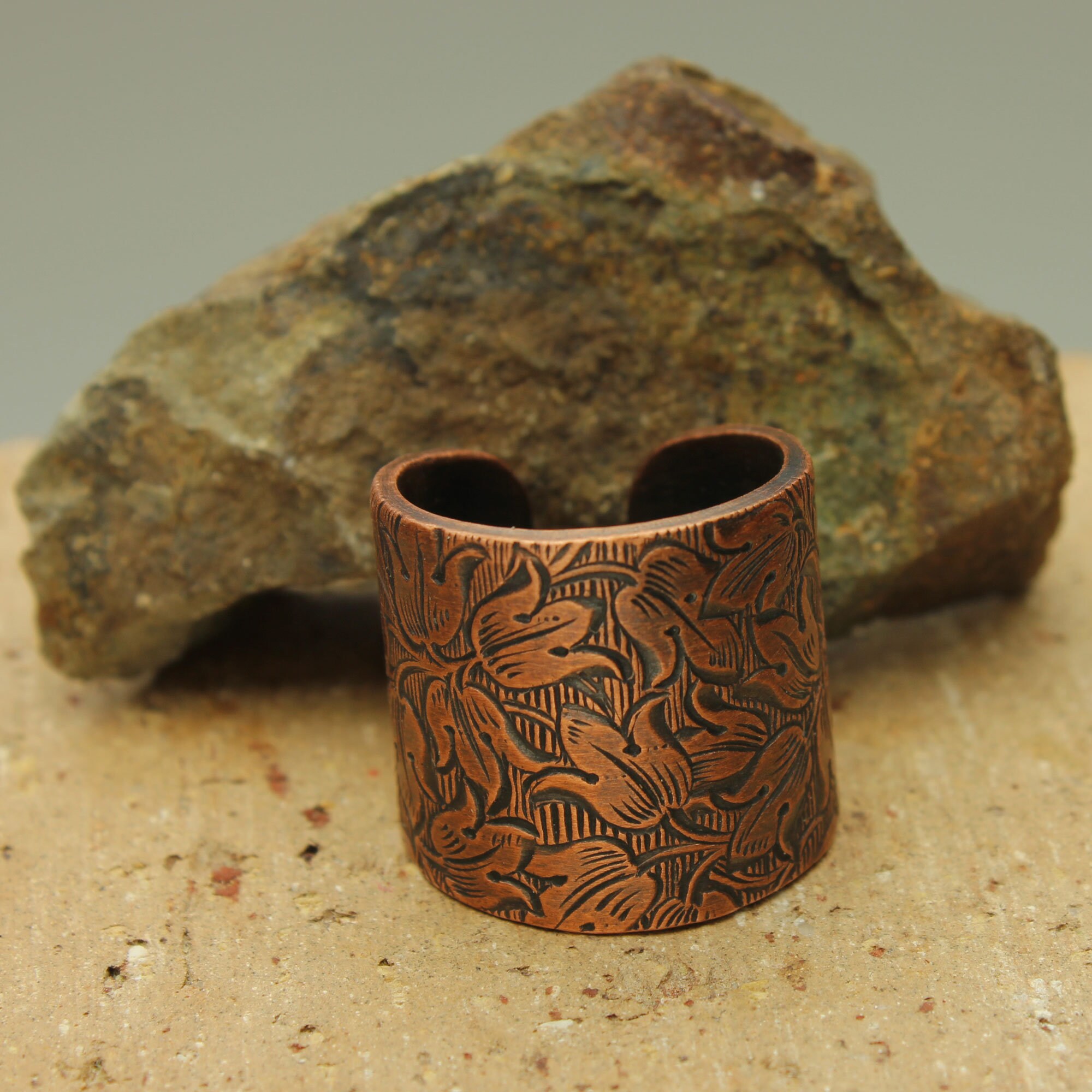 Wide Copper Ring Embossed Antique Floral Pattern Thick Band | Etsy