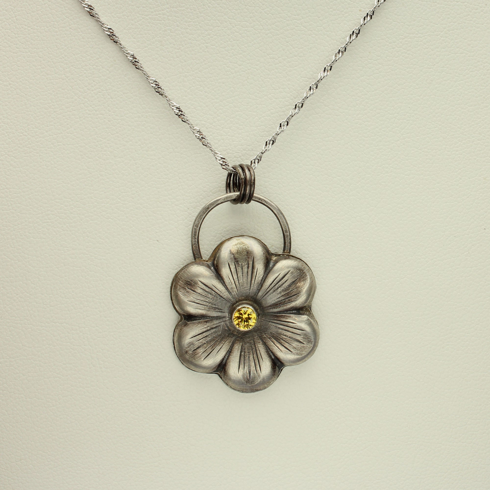 Silver Flower Necklace Sterling Silver Flower Pendant Yellow Etsy