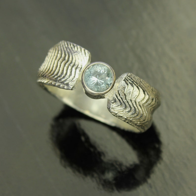 Sterling Sterling Wide Band Aquamarine Cuttlefish Ring Aqua Gemstone Cuttlefish Casting