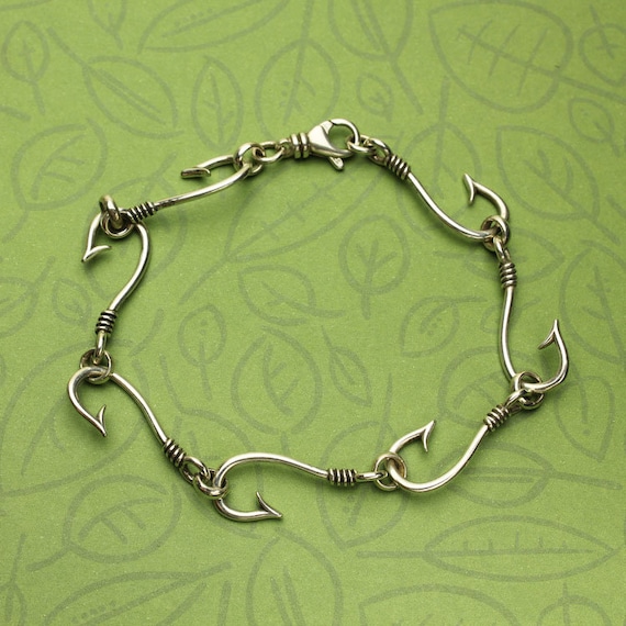 Fish Hook Bracelet, Sterling Silver Mens Bracelet, Fisherman