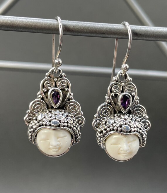 Silber Amethyst Ohrringe Bali Geschnitzte Knochen Gesicht | Etsy