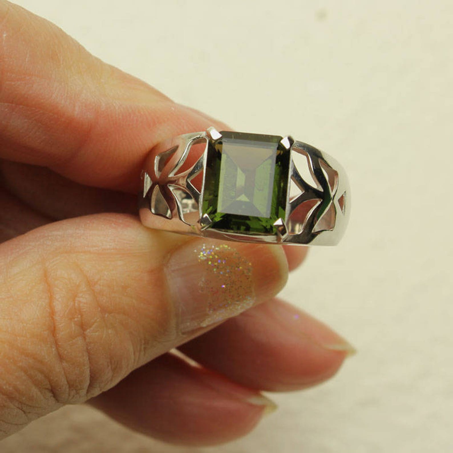 Mens Moldavite Ring Genuine Green Tektite Sterling Silver Etsy
