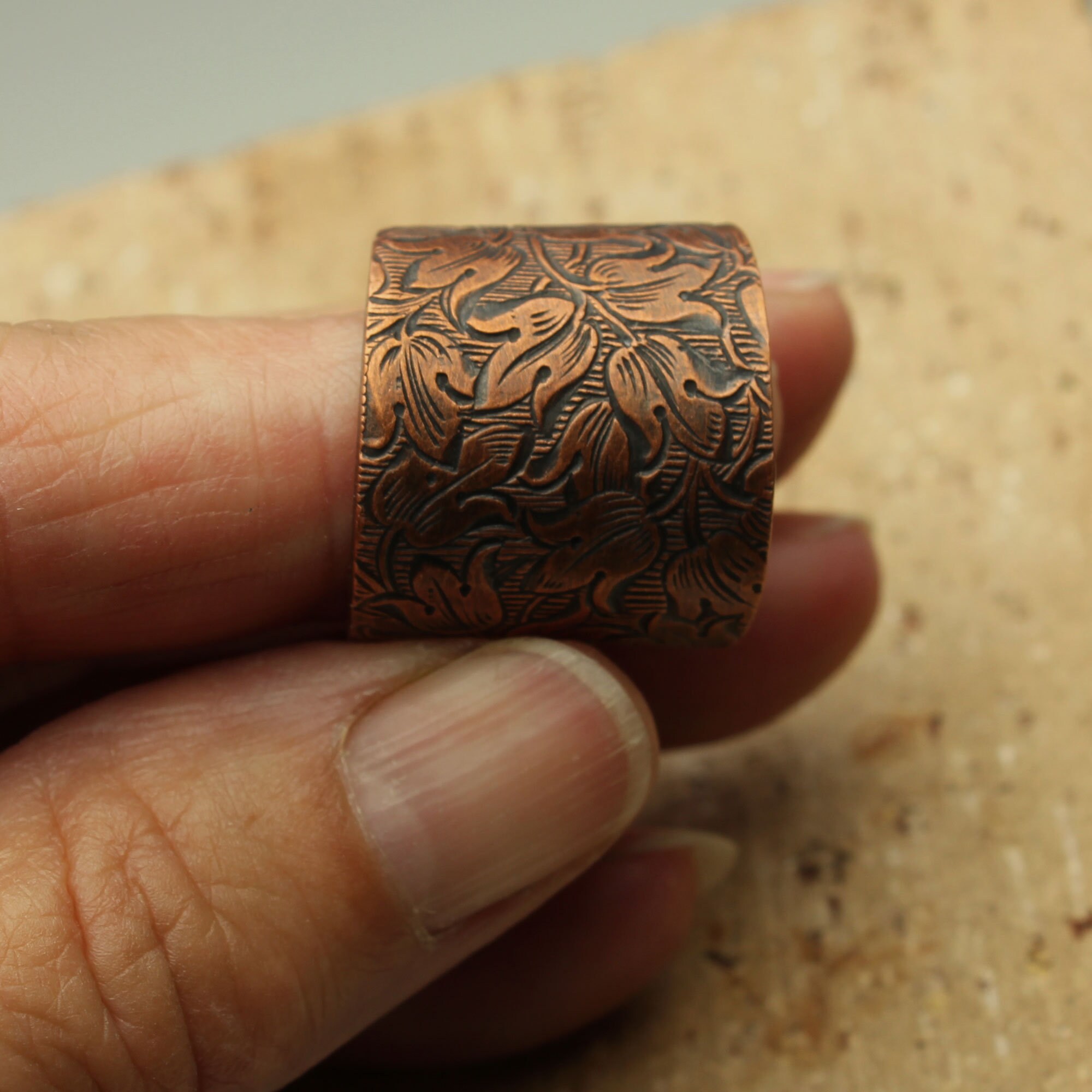 Wide Copper Ring Embossed Antique Floral Pattern Thick Band | Etsy