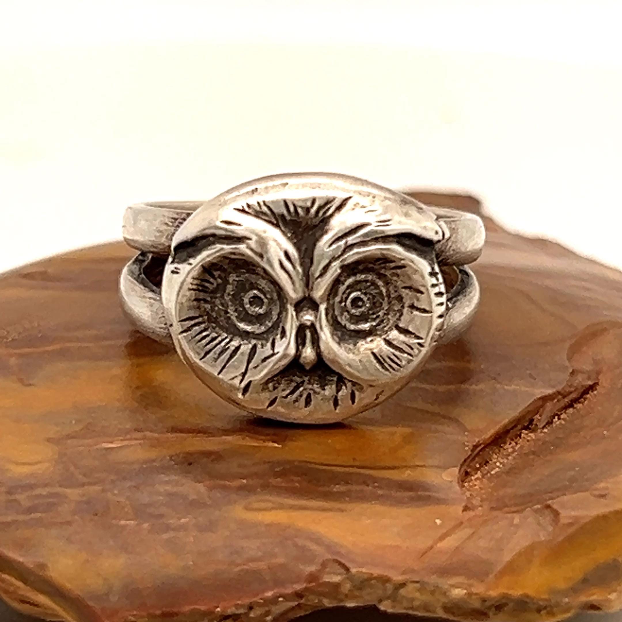 Owl Silver Ring, Handmade Sterling Silver Ring, Bird, Sizes 7 & 8