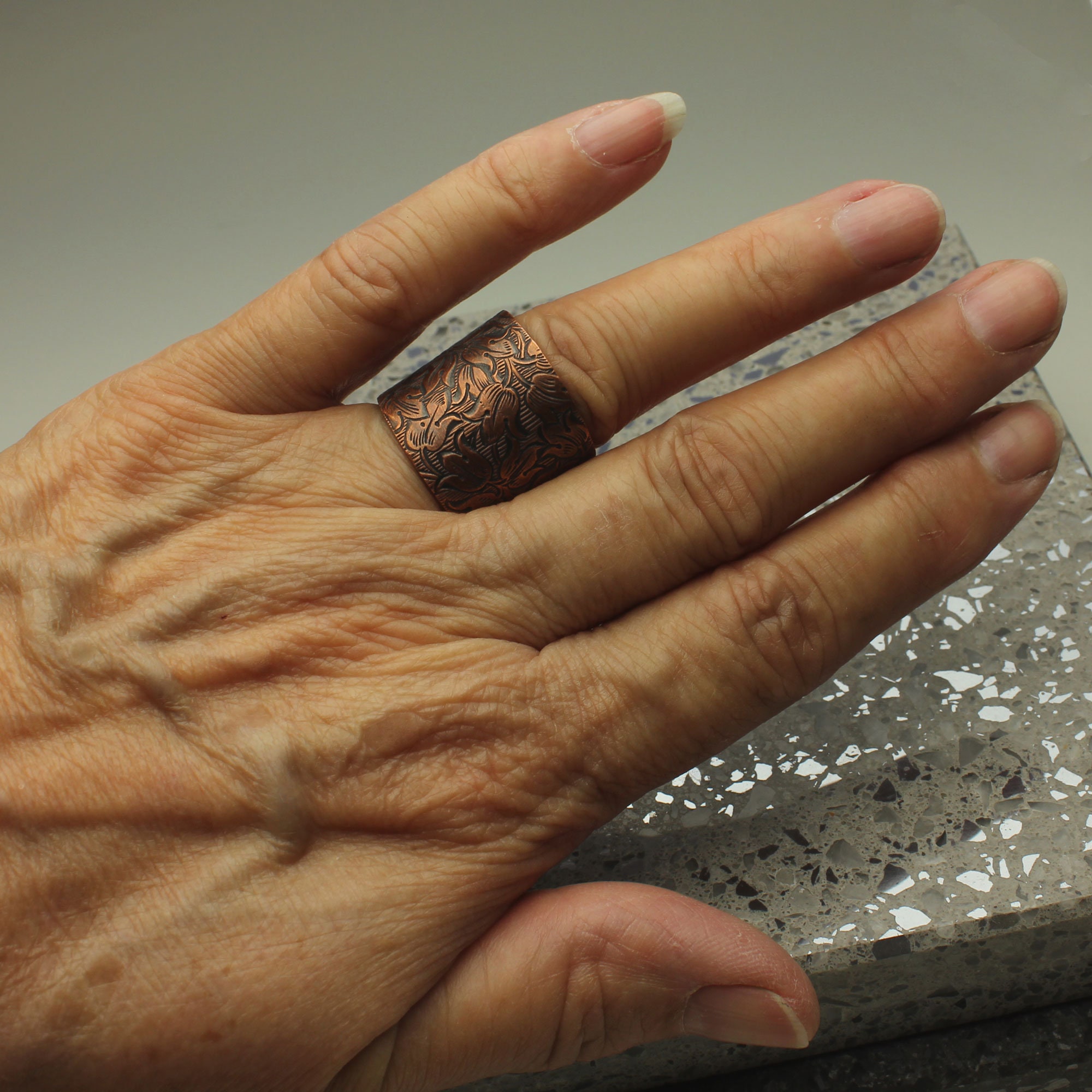 Wide Copper Ring Embossed Antique Floral Pattern Thick Band | Etsy