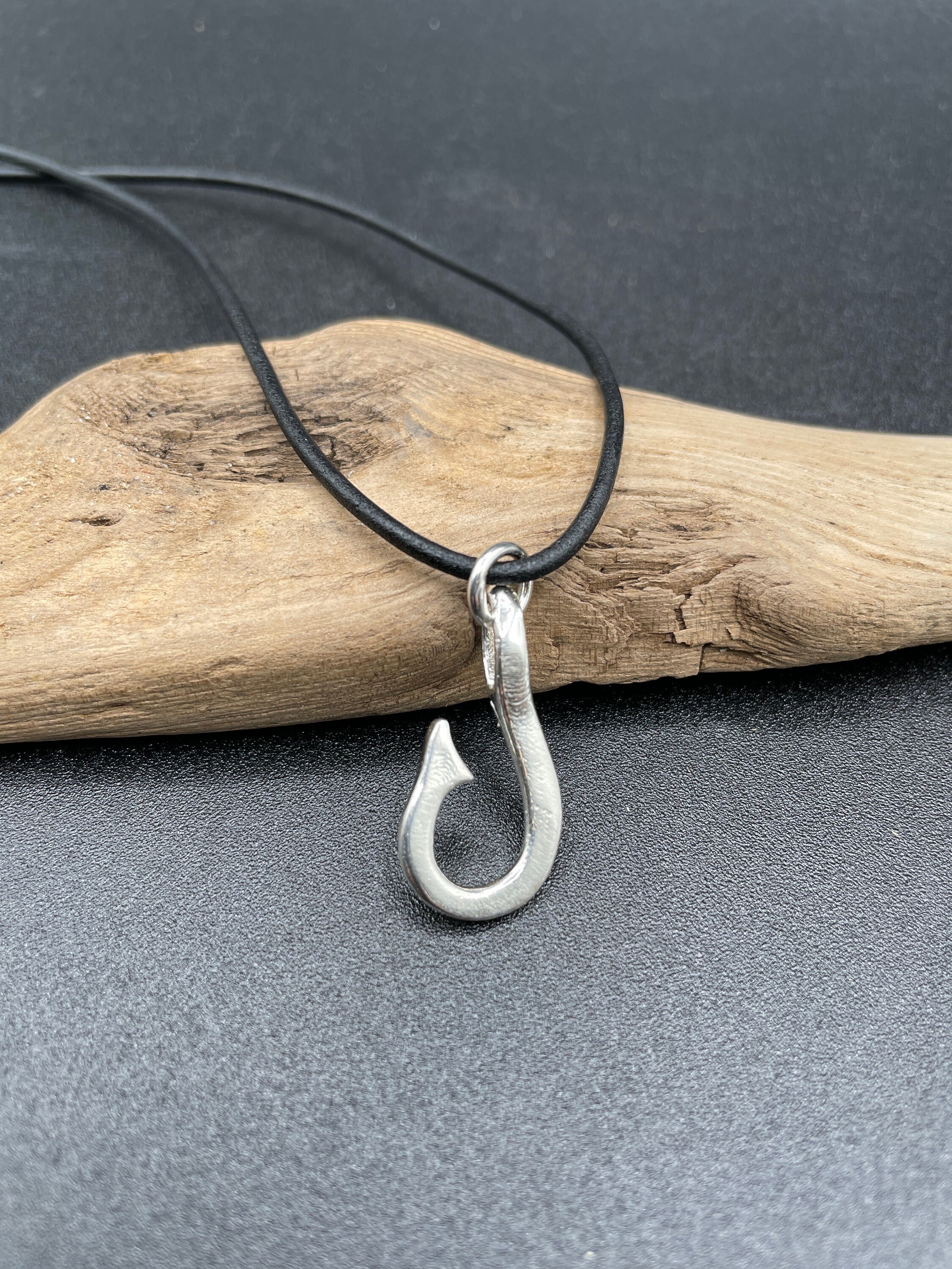 Fish Hook Necklace Sterling Silver Mens Necklace Fisherman Etsy