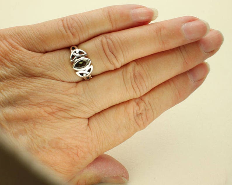 Celtic Knots Genuine Green Tektite in Sterling Silver Moldavite Silver Ring Certificate Marquis Moldavite Gemstone Meteorite Meteor