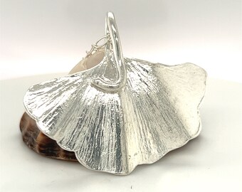 Ginkgo Leaf Necklace, 999 Fine Silver Organic Necklace, Cast from Natural Leaf, Custom Made Silver Chain