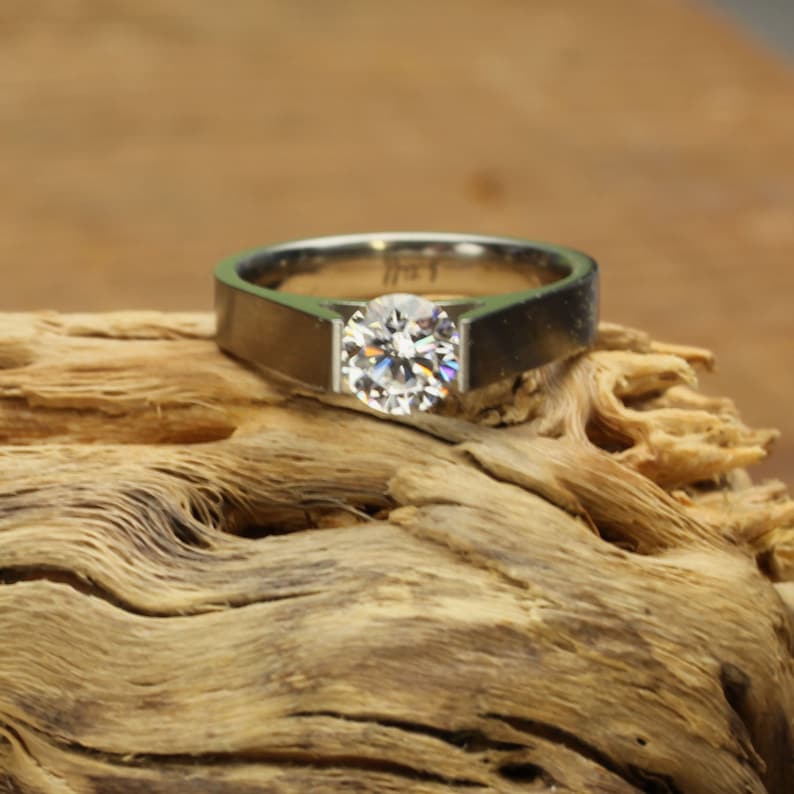 Stainless Steel Bezel-Set Oval Engagement Ring with Clear CZ