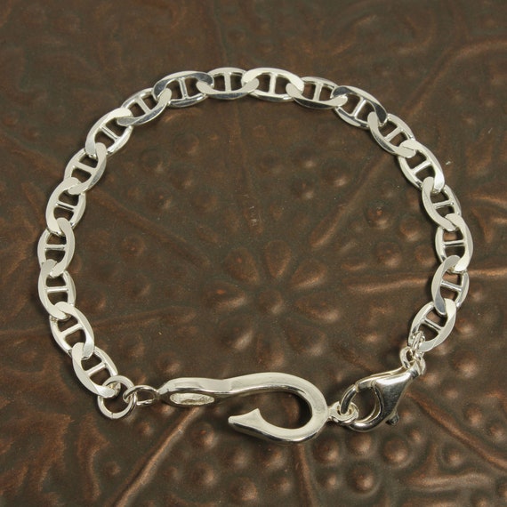 Fish Hook Bracelet, Sterling Silver Mens Marina Chain Bracelet, Fisherman Outdoors Man, Mariner, unisex Nautical Bracelet