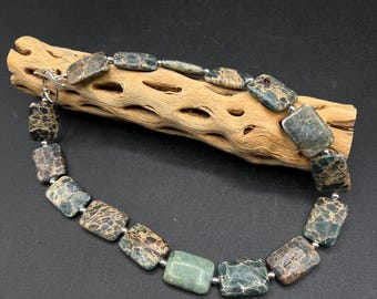 River Agate Necklace, Genuine, Natural Agate Rectangle Beads, Custom Sterling Silver Toggle Clasp