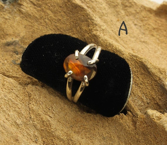 Fire Agate Ring, Natural Fire Agate, Custom Sterling Silver Ring, Sizes 7 & 8