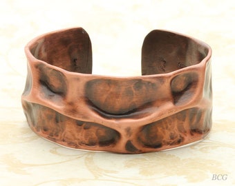 Copper Hammered Bracelet, Copper Cuff Bracelet, Antique Patina