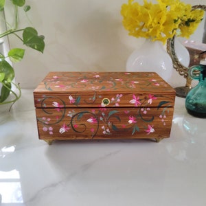 Pine Wood Hand Painted Trinket Box Jewelry Box Keepsake Box Jewelry Box Storage Valuables Box image 2