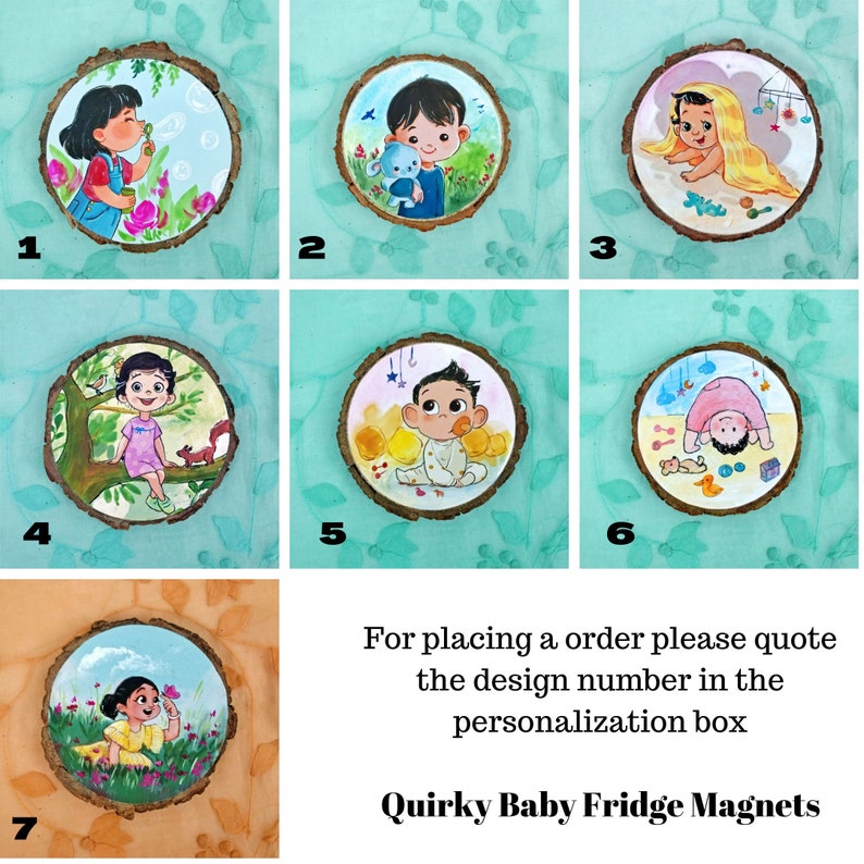 Quirky Kid Avatar Fridge Magnet Cute Fridge Magnets 4 Solid Mango Wood Magnets Handpainted Magnets Colorful Fridge Magnets zdjęcie 8