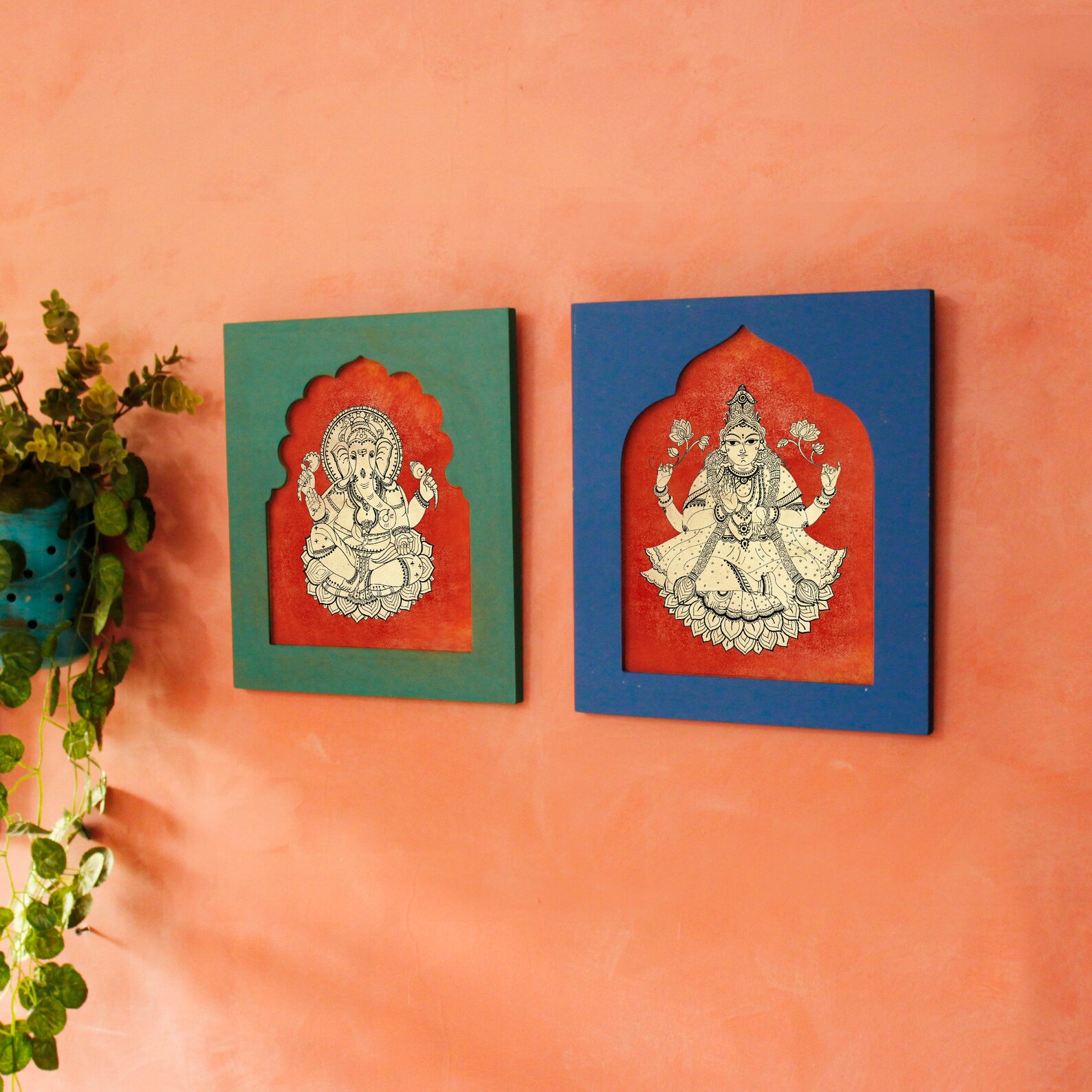 Buy Handpainted Wall Art Frame Laxmi Ganesh Traditional Indian Online