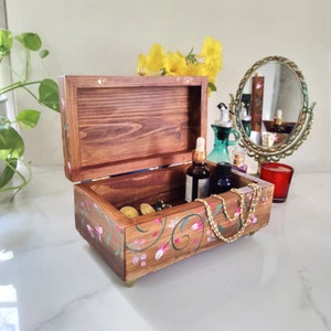 Pine Wood Hand Painted Trinket Box Jewelry Box Keepsake Box Jewelry Box Storage Valuables Box image 1