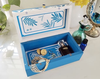 Wooden Hand Painted Trinket Box - Jewelry Box - Keepsake Box -Jewellery Box Storage  - Valuables Box