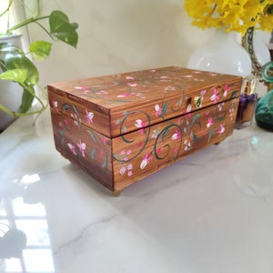 Pine Wood Hand Painted Trinket Box Jewelry Box Keepsake Box Jewelry Box Storage Valuables Box image 3