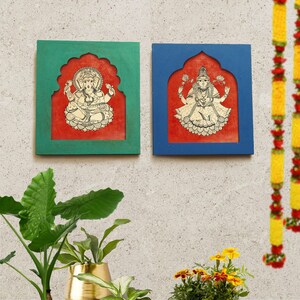 Laxmi & Ganesha - Handpainted Clay Art Wall Frame 17 main image 1